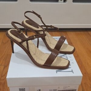 MAX MARA -Straw Leather High Heel Sandals. Size 39